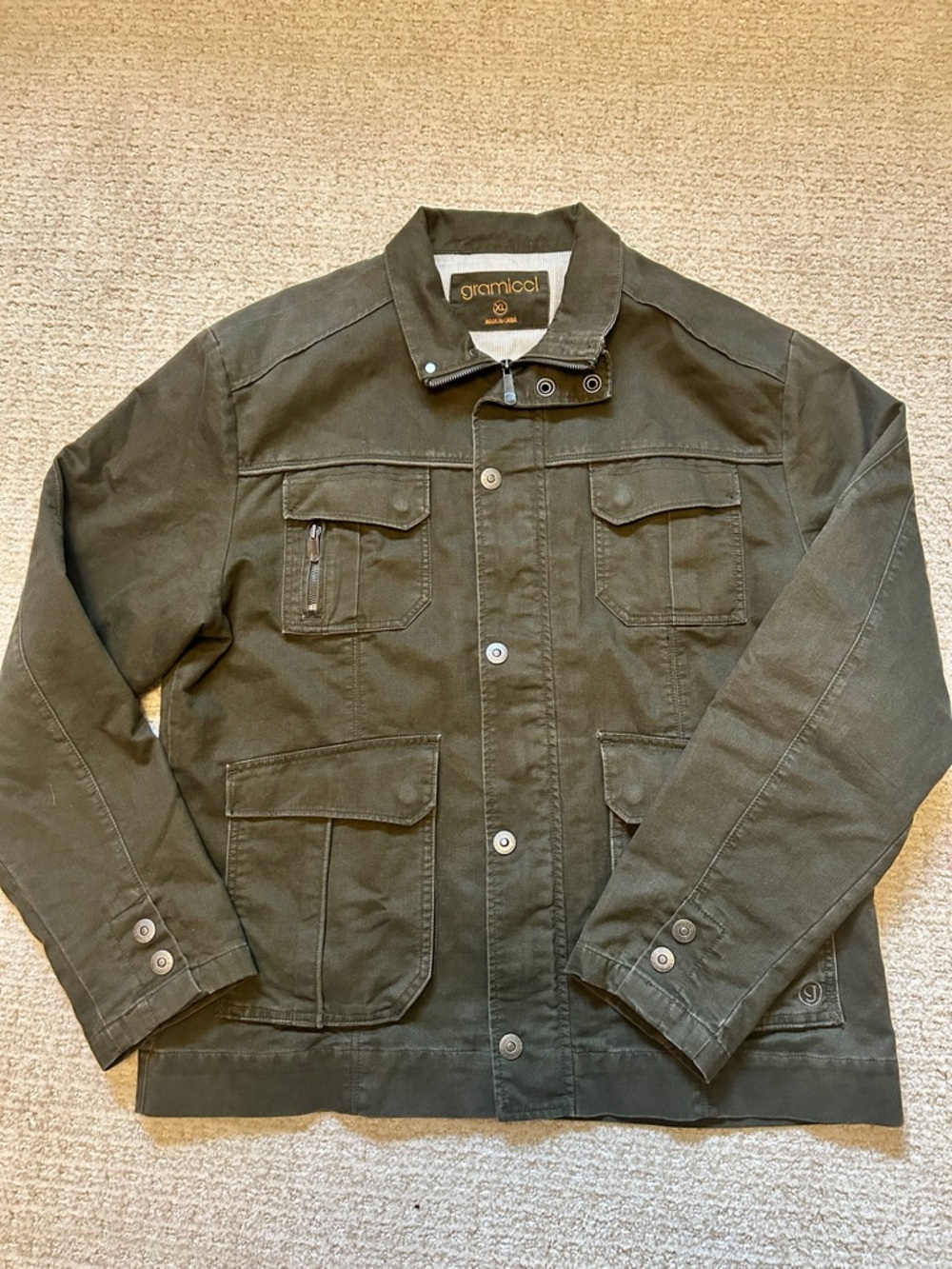 Gramicci Chore Jacket Green Button Zip Logo Accent Men’s XL